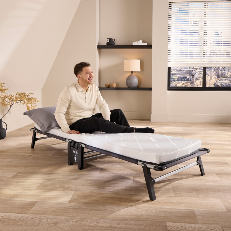 Jay-Be® Hideaway Folding Guest Bed, Space-Saving, 360° Castors, with Hypoallergenic, Breathable e-Fibre Mattress, Single