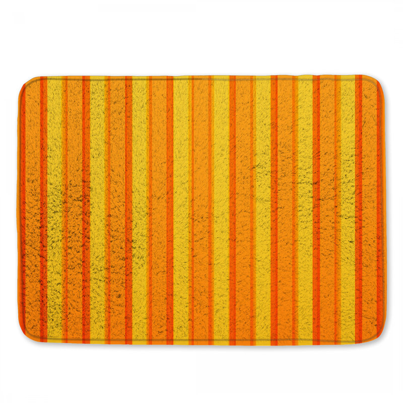 Tapis de bain orange à rayures jaunes, 24in W x 17in L