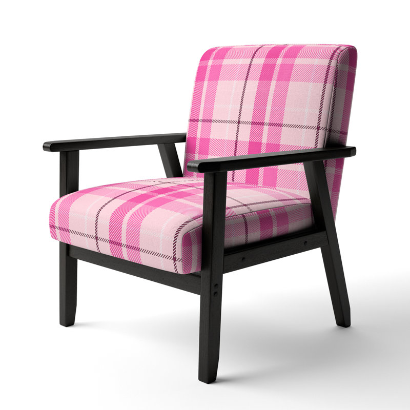 Fauteuil d'appoint rembourré à motif tartan à carreaux roses