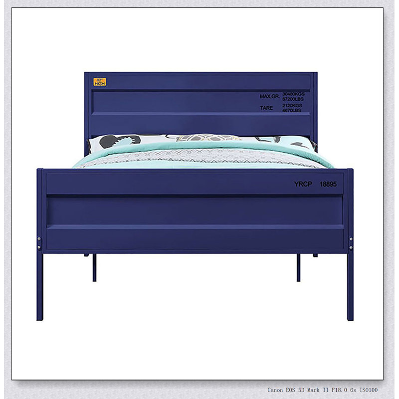 Lit plateforme double bleu, Bleu, Double