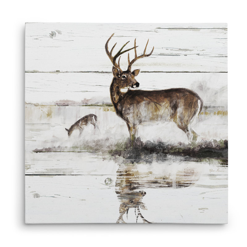 " Rustic Misty Deer " Oil Print, 24" H x 24" W x 1.5" D