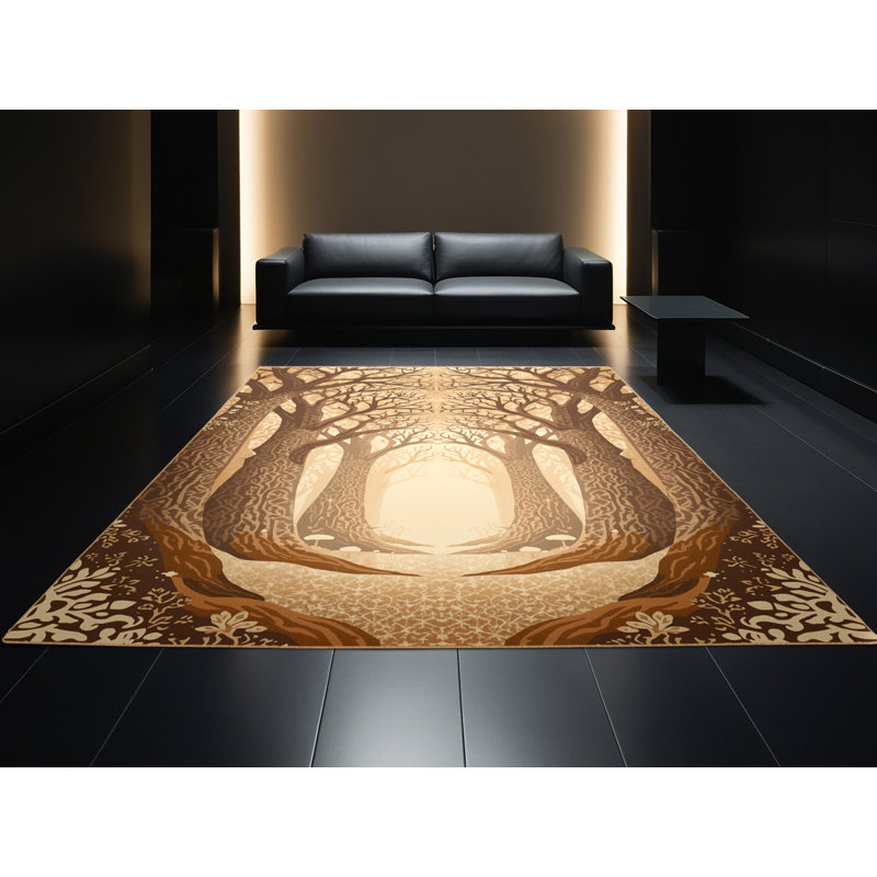 Tapis marocain brun lavable à la machine Ottavio - reliure brun clair, Rond 8 pi