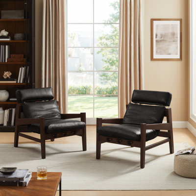 Full Grain Leather Lounge Chair With Adjustable Headrest Set Of 2