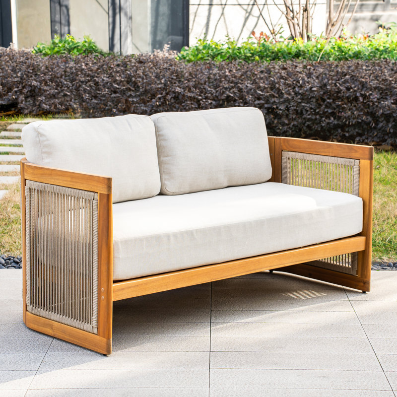 Acacia Wood Outdoor Loveseat With Cushions