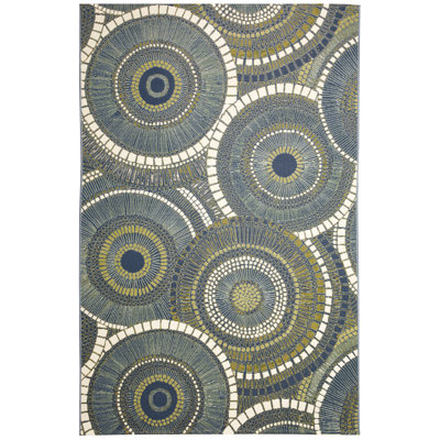 Tapis intérieur / extérieur Lohyn Circles Azure