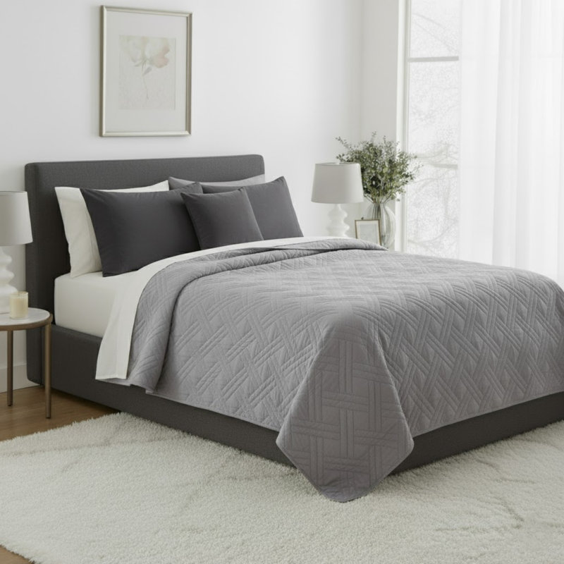 Plymouth Home Twin Size Quilt Bedding Coverlet - All-Season Washable Lightweight Quilt Bedspread - Basket-Weave Polyester Bedding with Quilted Blanket Pattern