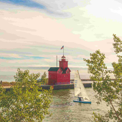 " Red Lighthouse And Boat "