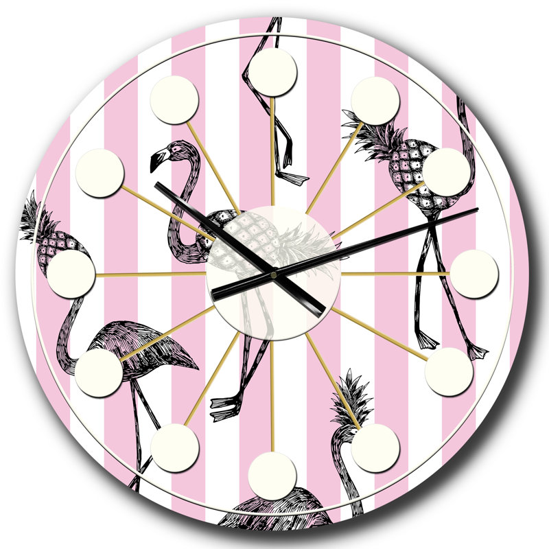 Flamant rose sur horloge murale Mid-Century, Grand