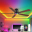 Ventilateur de plafond intelligent de 132 cm avec éclairage DEL et éclairage d'ambiance RVB, application et télécommande, moteur CC réversible silencieux, 6 vitesses, montage encastré, pour salon et chambre.-704676772