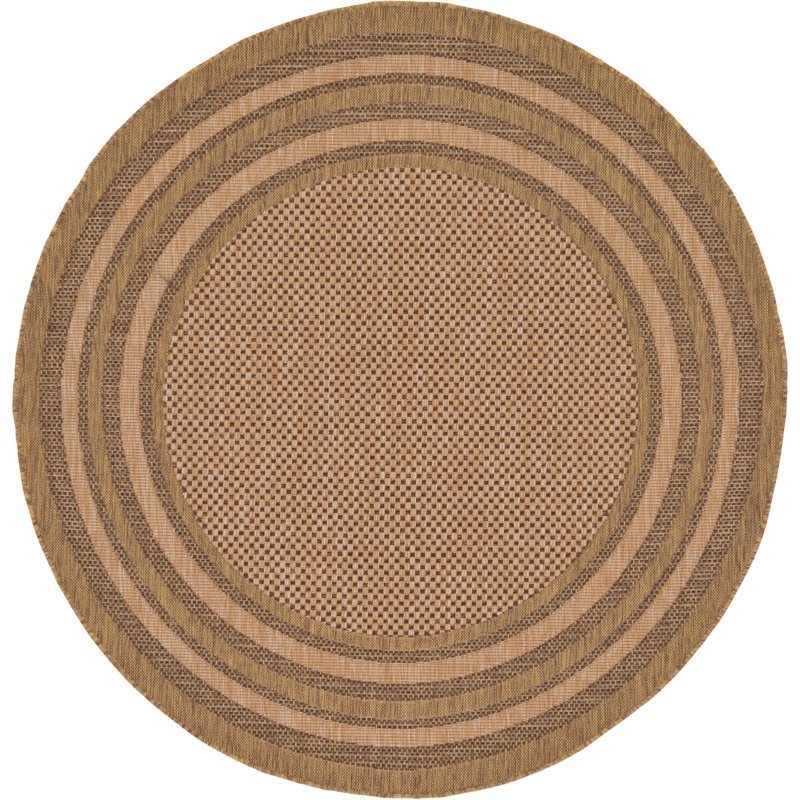 Tapis intérieur / extérieur brun clair tissé à la machine Arieyanna, Rond 6 pi