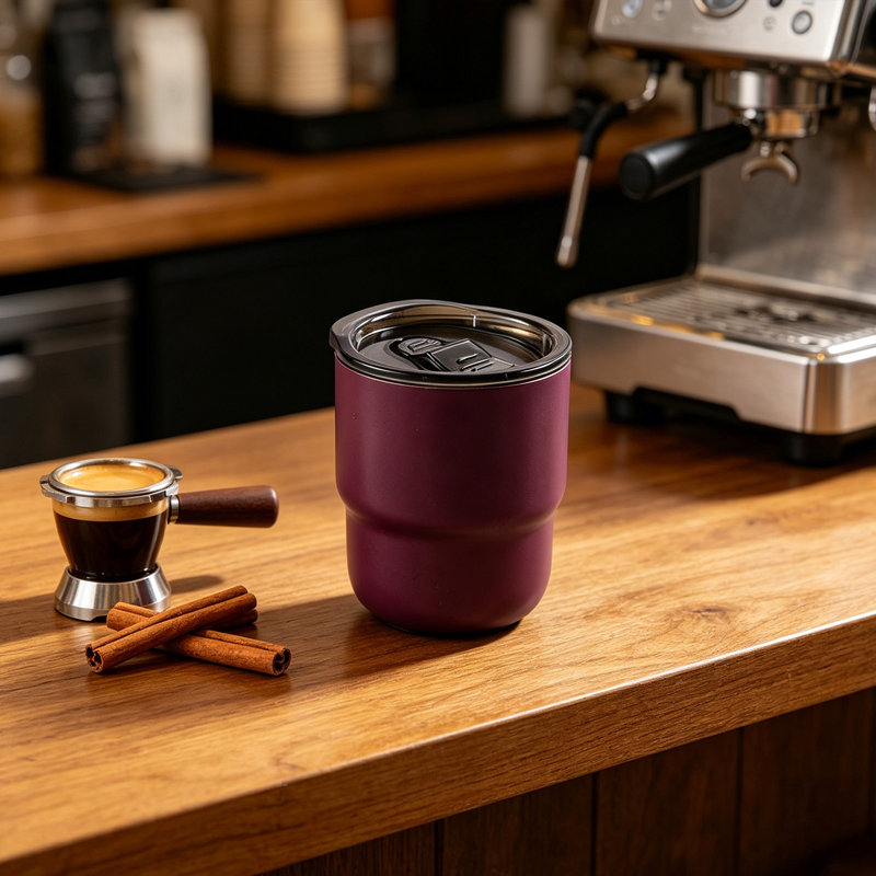 Mini-tasse à double paroi en acier inoxydable pour bouteille d'eau pour bureau, Mauve