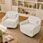 Fauteuil surdimensionné rembourré en chenille beige avec coussin et base en métal-125381017
