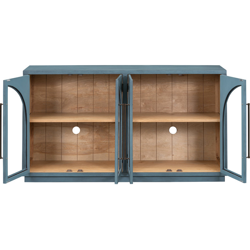 Buffet bleu marine avec grand espace de rangement pour grandes poignées en métal et attrait rétro