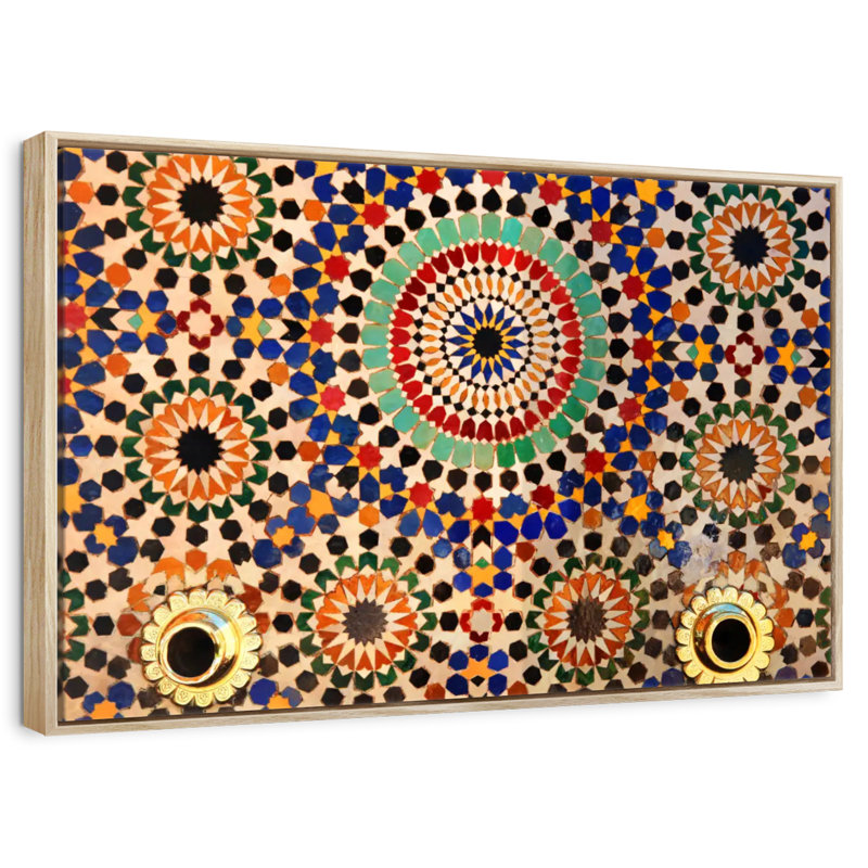 Carreaux de mosaïque marocains, 19 po x 13 po, Cadre flottant en bois naturel