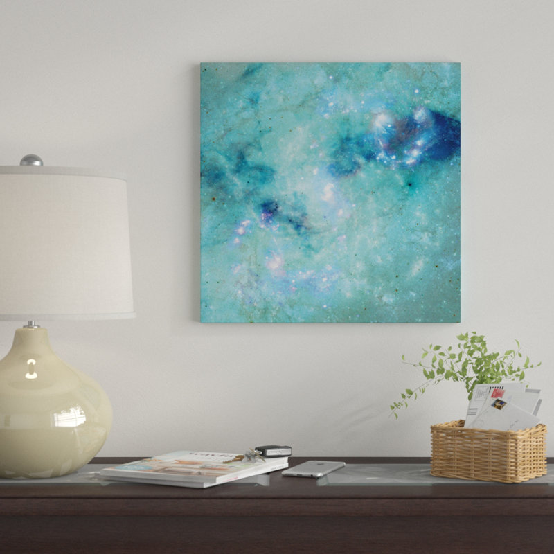 «Blue Abstract Galaxy», impression sur toile tendue, Papier d'art encadré noir, Blanc, H 24 po x l 24 po x P 1 po