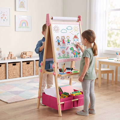 Chevalet d'art double face pour enfants avec plus de 100 accessoires, hauteur réglable et plateau de rangement pour salle de jeux et salle de classe