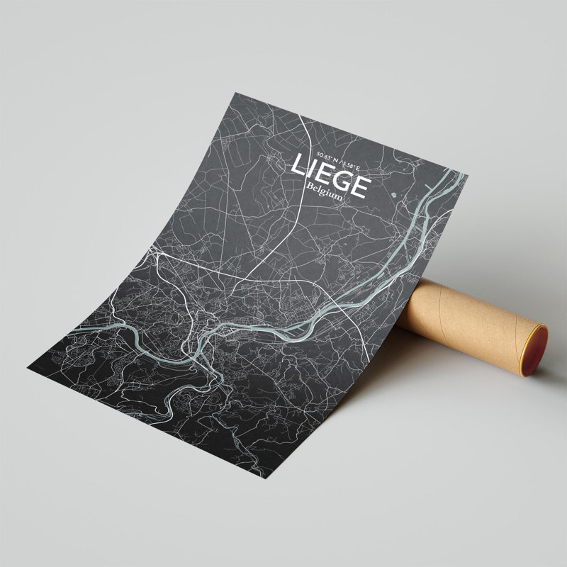«Liege City Map», impression, H 17 po x l 11 po, Gris / noir