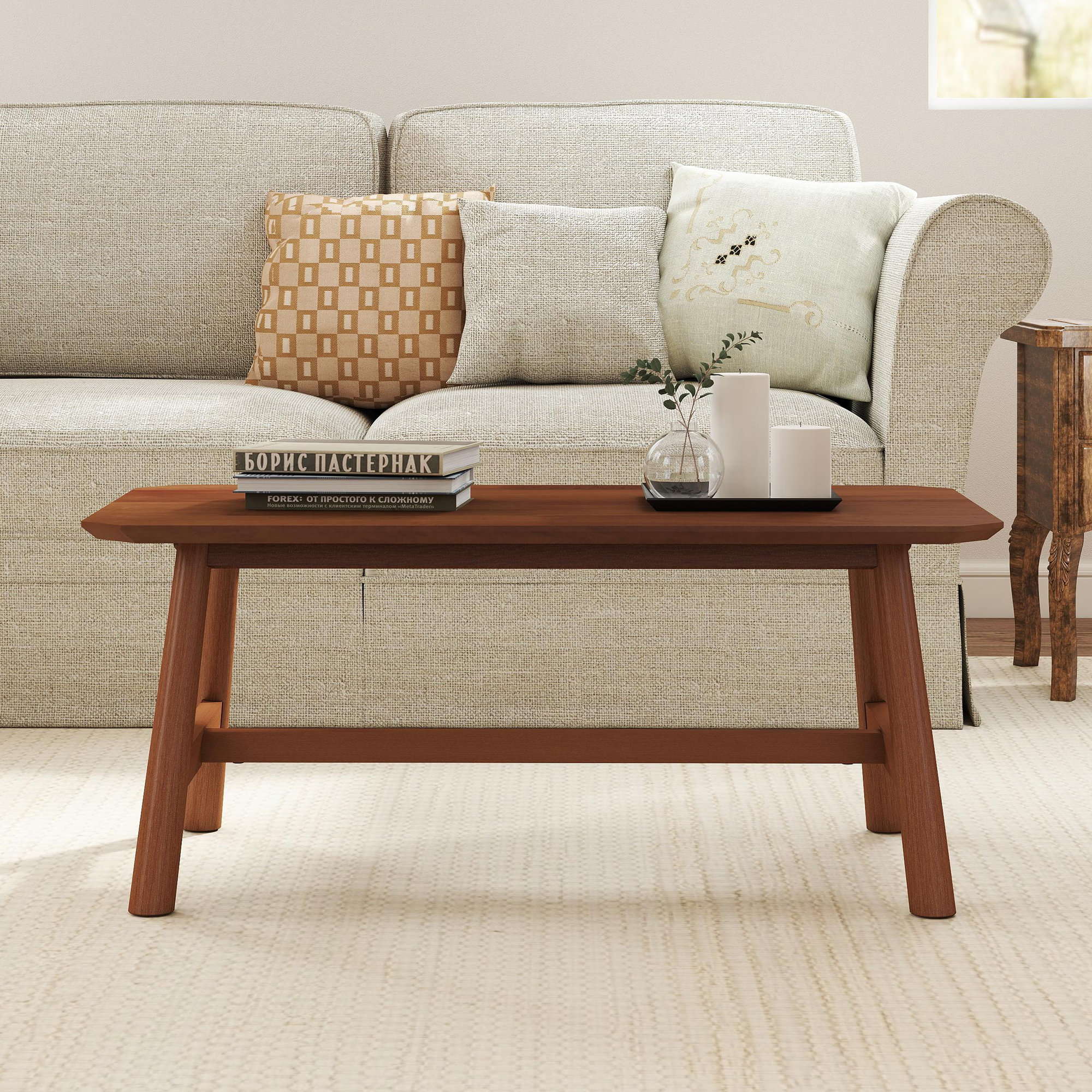 Image showcasing George Oliver Rectangular Coffee Table Modern Tea Table With Solid Wood ...