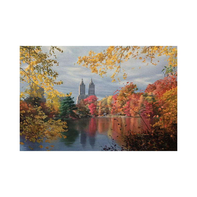 Autumn In Central Park by Nick Savides - Painting on Canvas, 30.48 cm H x 45.72 cm W, Wrapped Canvas