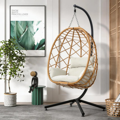Balancelle avec support en rotin et en tissu tissé sur pied avec support, capacité de 400 lb Svertte