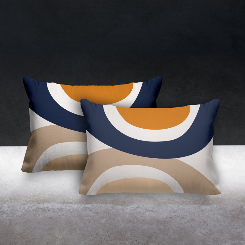 Housse et insert de coussin rectangulaire en polyester pour l'intérieur et l'extérieur, Orange / bleu marine / beige