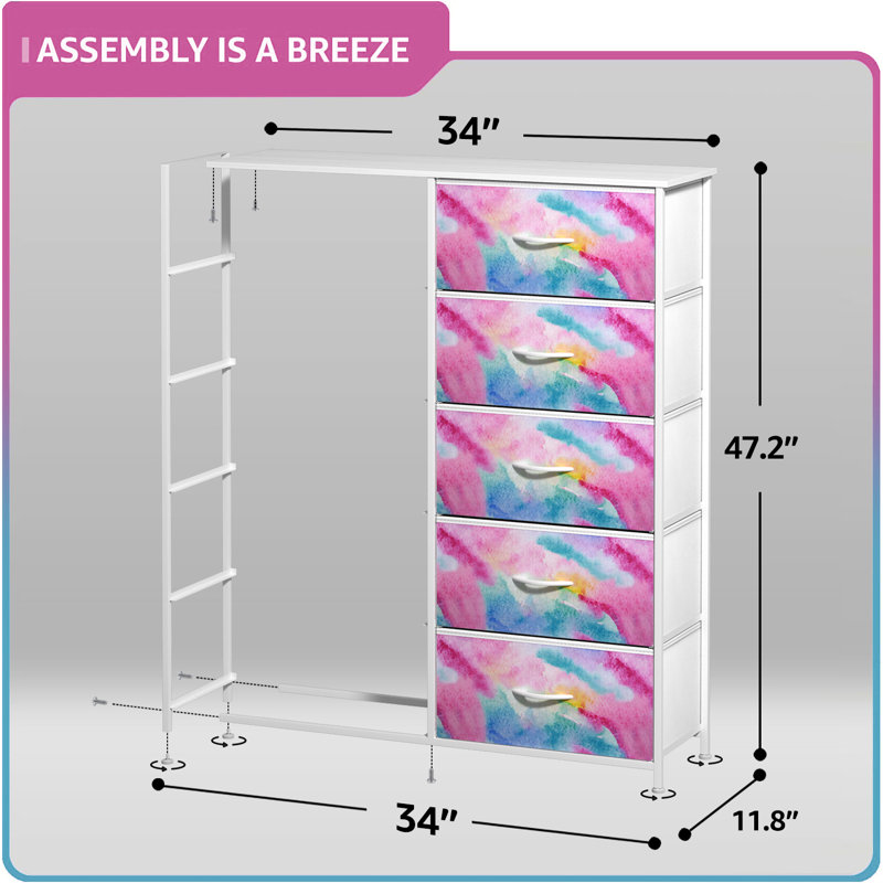  Commode 10 tiroirs avec structure en acier et bacs en tissu teint à l'aquarelle