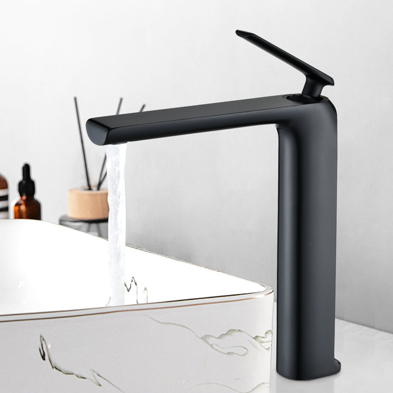 Modern Single Hole Bathroom Faucet In Matte Black. Handle With High Arc. Solid Brass Structure, Rust & Corrosion . Large-Flow Spout And Long-Lasting Ceramic Disc Cartridge. For Residential Bath Black