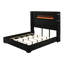 Grand lit en velours côtelé noir et gris Garner avec foyer, DEL, lampe de lecture, haut-parleur, Bluetooth et USB-845304020