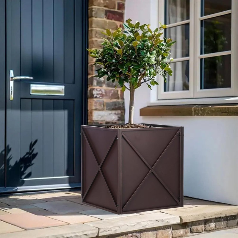 Large Metal Planter Box Modern Brown Metal Planter Box Heavy Duty With Drainage Holes For Outdoor Garden Patio
