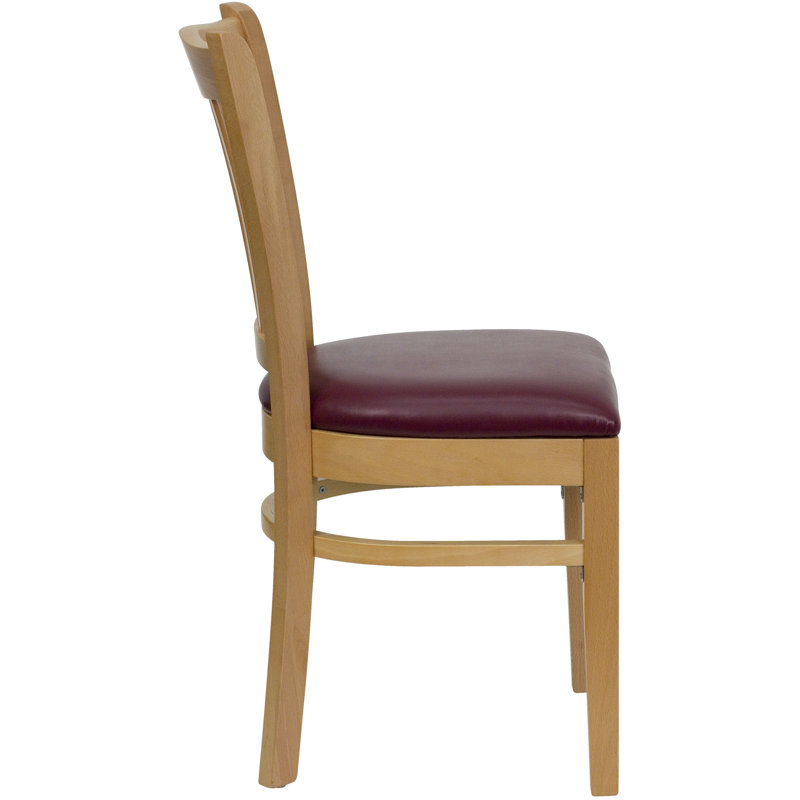 Prompton Vertical Slat Back Wooden Restaurant Chair, Burgundy, Natural