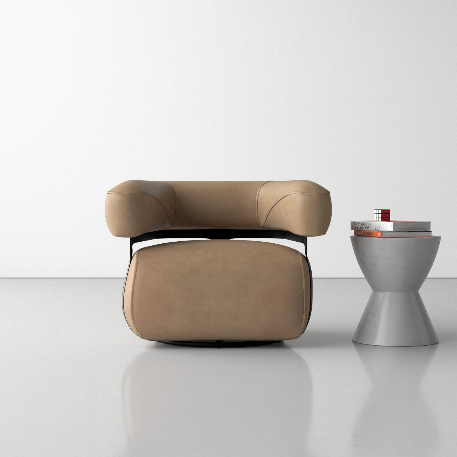 Lize Genuine Leather Swivel Barrel Chair, Nubuck Silver