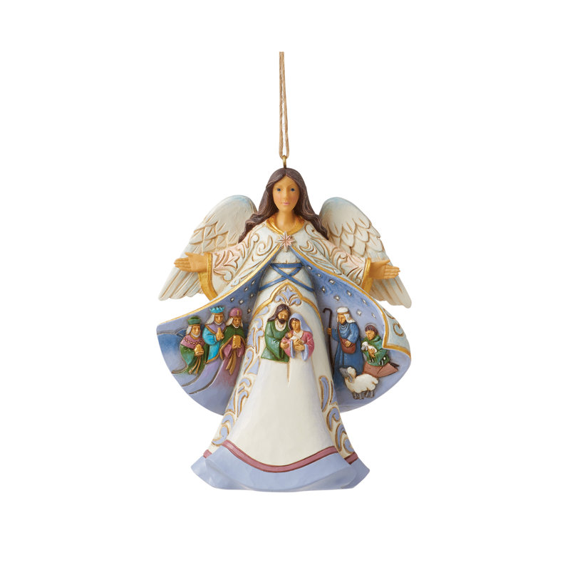 Angels Jim Shore Heartwood Creek Angel Nativity Coat Scene Hanging Christmas Ornament 4.5in H