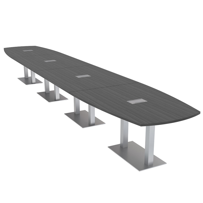 Table de réunion Arc-Boat avec base en métal double 2 modules de puissance et de données, H 30 po x l 264 po x P 48 po