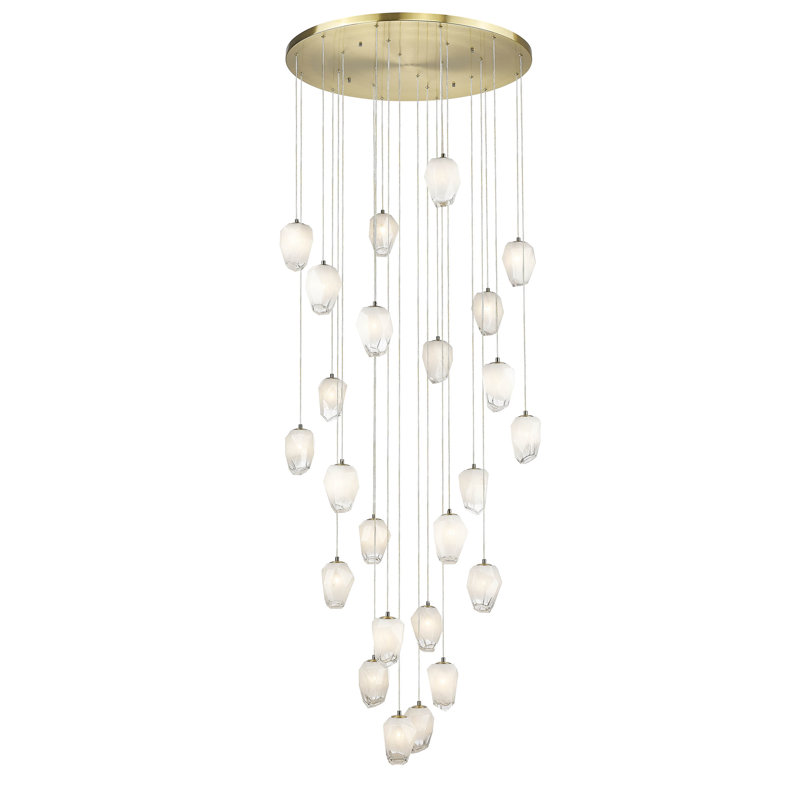 24-Light Gold Chandelier With White Glass Pendants, Gold