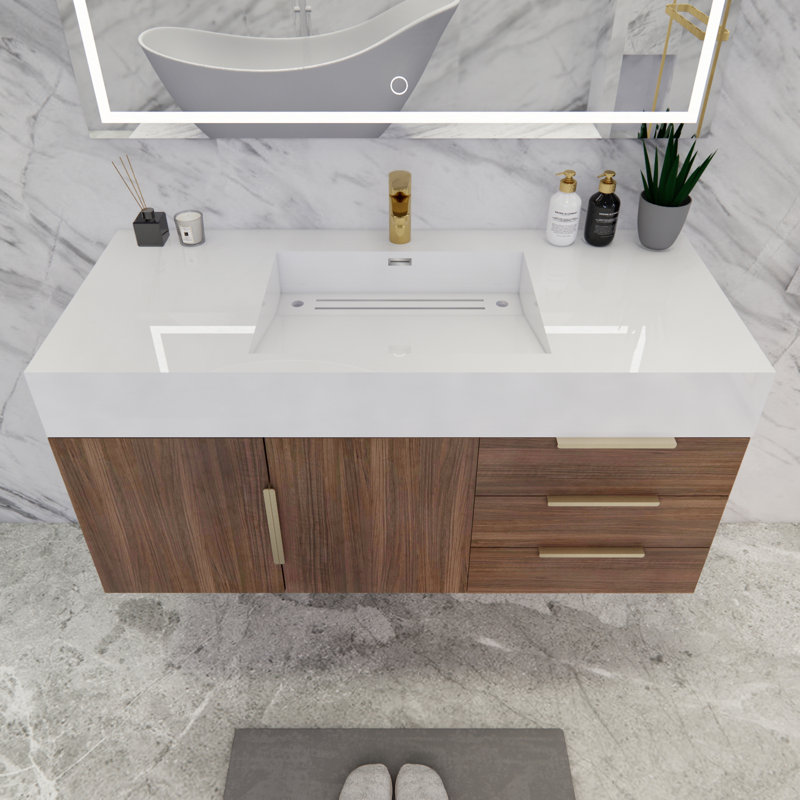 Glasgow 48'' Single Bathroom Vanity with Acrylic Top, Rose Wood, White