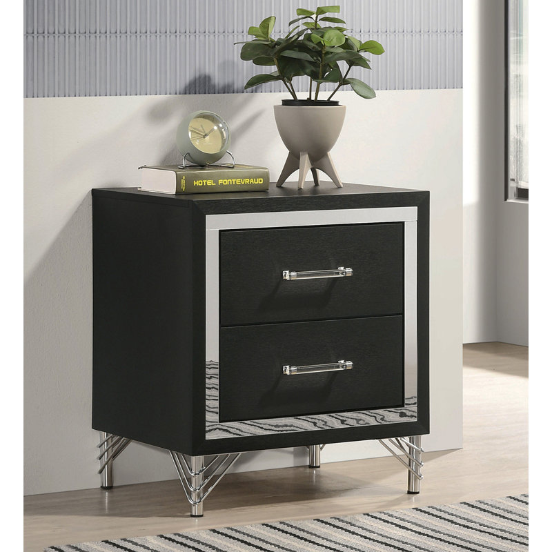 Table de chevet moderne 2 tiroirs, noir