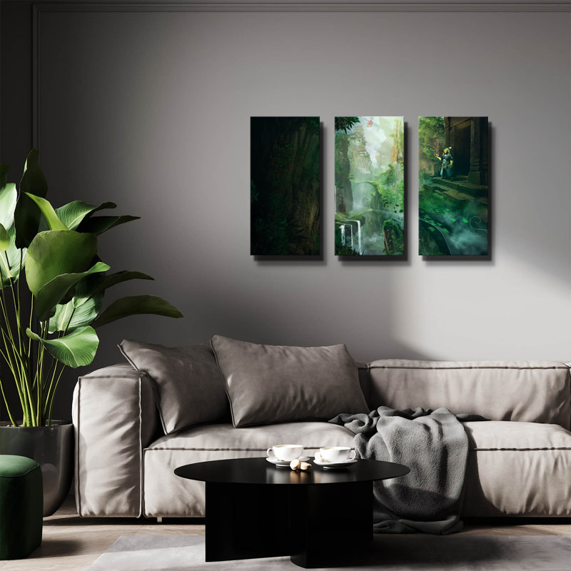 « La Vallée du Dragon » de Jonathan Lam, triptyque mural, 91,4 cm x 61 cm, 78 po x 34 po