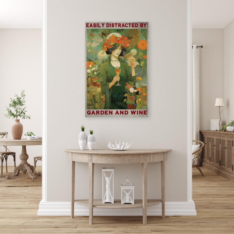 Femme, jardin et vin sur toile, impression, H 36 po x l 24 po x P 1,25 po