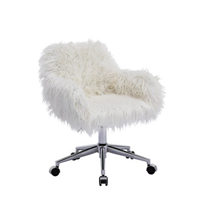 HengMing Modern Faux fur home  office chair, fluffy chair for girls, makeup vani Chair by Ivy Bronx