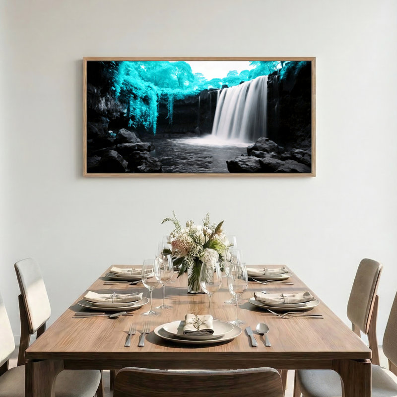 "Waterfall Forest", reproduction d'art sur toile encadrée, ensemble de 1 48 pouces x 24 pouces, 48 x 24 pouces