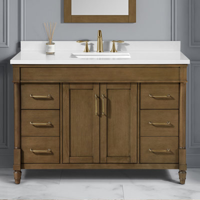 OVE Decors Salisbury Meuble-lavabo autoportant simple en latte d'amande avec comptoir en marbre blanc