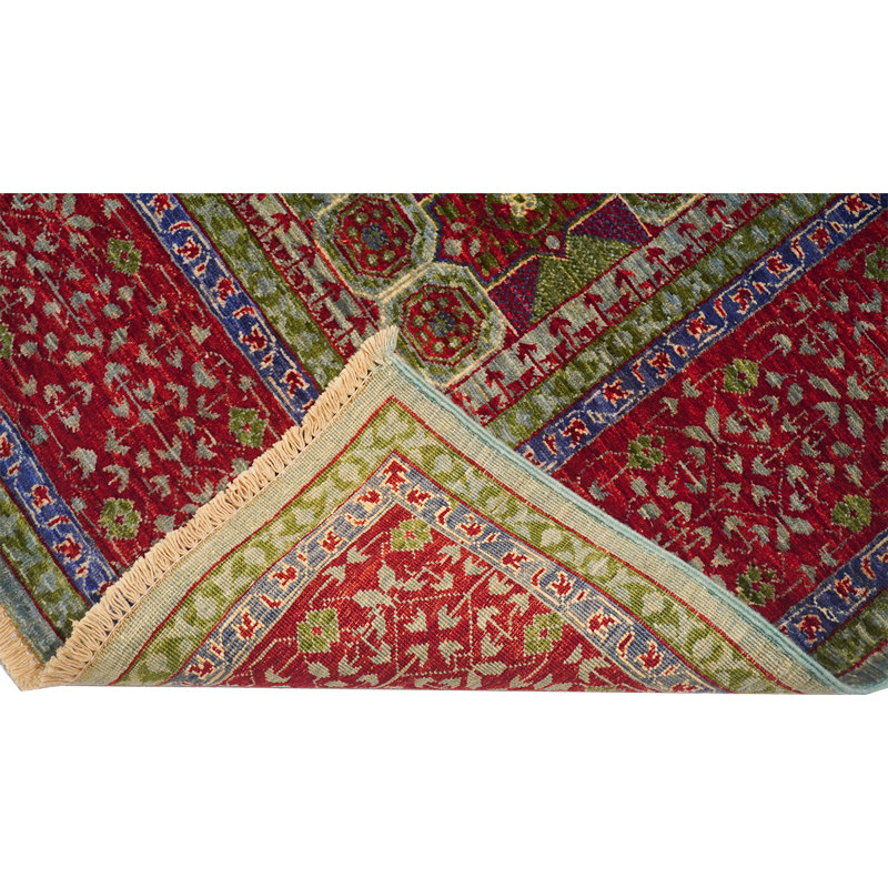 Tapis rouge / vert noué à la main de haute qualité