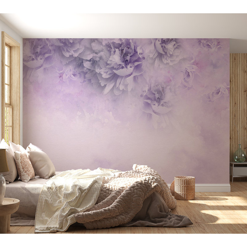 Adhésif mural pelez et collez - composition florale mauve clair, L 82 po x l 115 po