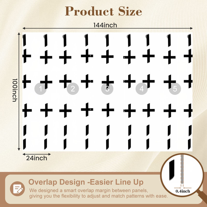 Papier peint adhésif mural minimaliste noir plus Peel and Stick, L 144 po x l 100 po
