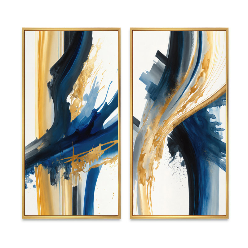 «Stylish Spiral Abstract», 2 pièces sur toile, Encadrement doré, H 32 po x l 32 po