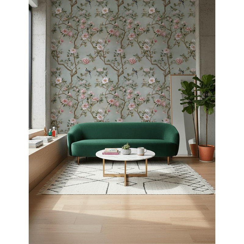 Papier peint rétro à motif floral oiseaux