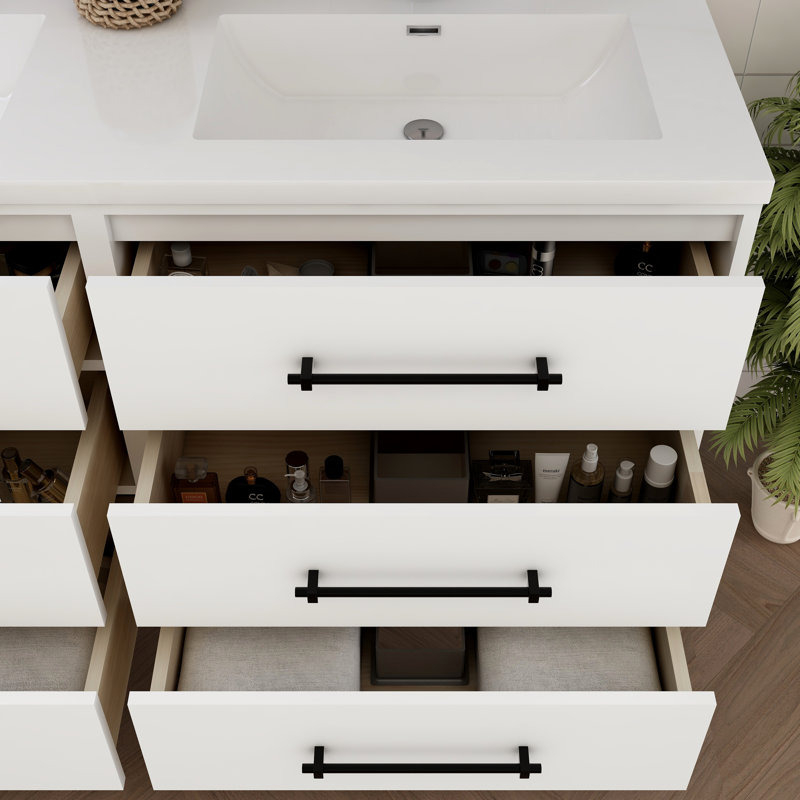 Victoria 58.9 " W Freestanding Standard 2 Double Vanity Bathroom Vanity With Acrylic Top, Gloss White
