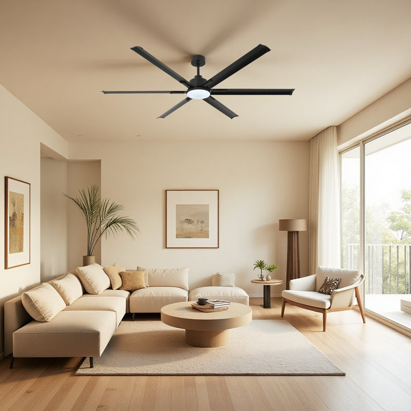 Ventilateur de plafond moderne en aluminium à 6 pales avec lumière DEL 3 couleurs, moteur à courant continu réversible à 6 vitesses et télécommande