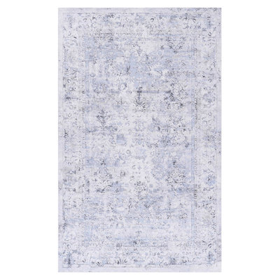Area Rug 4x6, Machine Washable, Low-pile, Non-slip, Non-shedding, Foldable - For Living Room, Bedroom, Kitchen, Dining Room Soft And Stain- (blue+cream Washable Low-pile Enticing