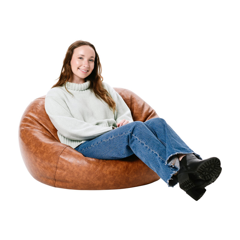 Standard Faux Leather Classic Bean Bag, Hazelnut Faux Leather, 19" H x 35" W x 35" D
